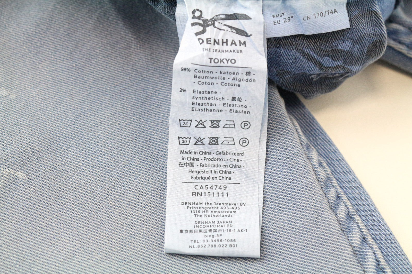 DENHAM Tokyo Men Trousers W29/L32 Blue Drop Carrot Button-Fly Distress Painted