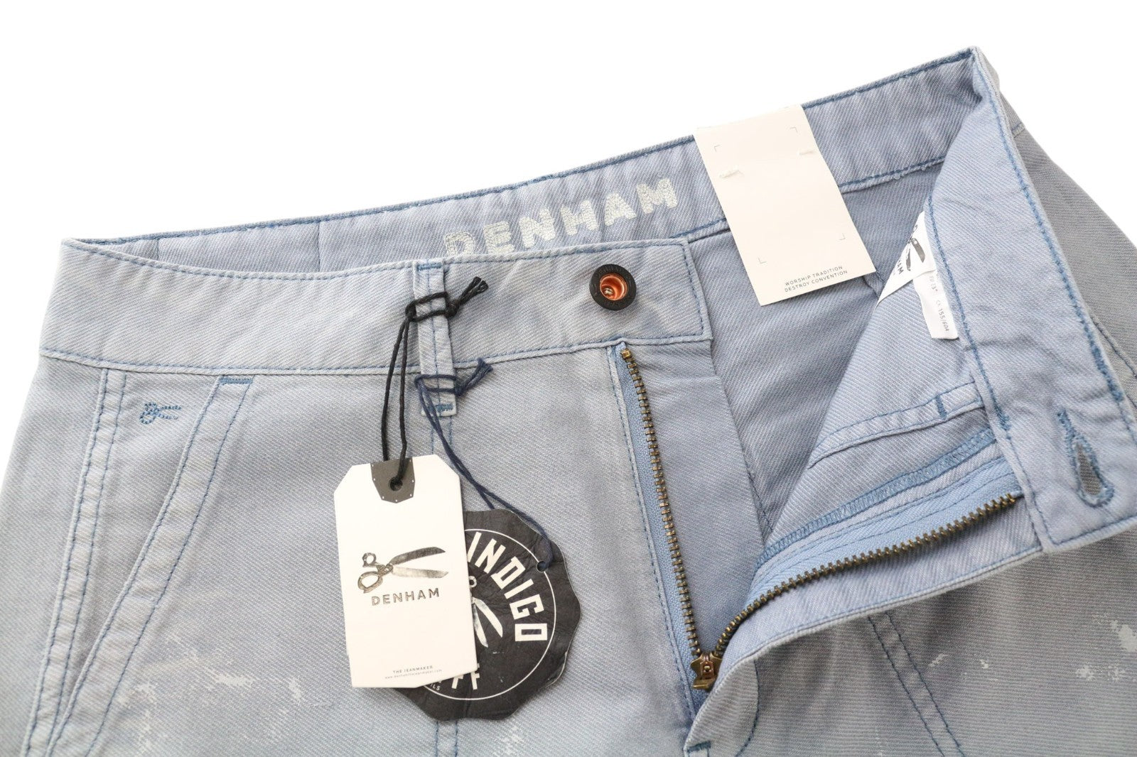 DENHAM Bonnie Women Trousers W23/L28 Blue Wide Straight Two-Tone Patched