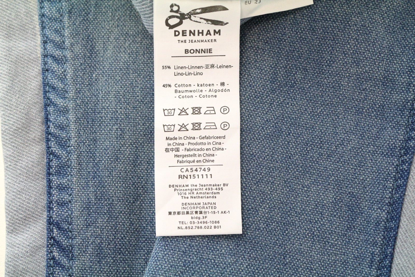 DENHAM Bonnie Women Trousers W23/L28 Blue Wide Straight Two-Tone Patched