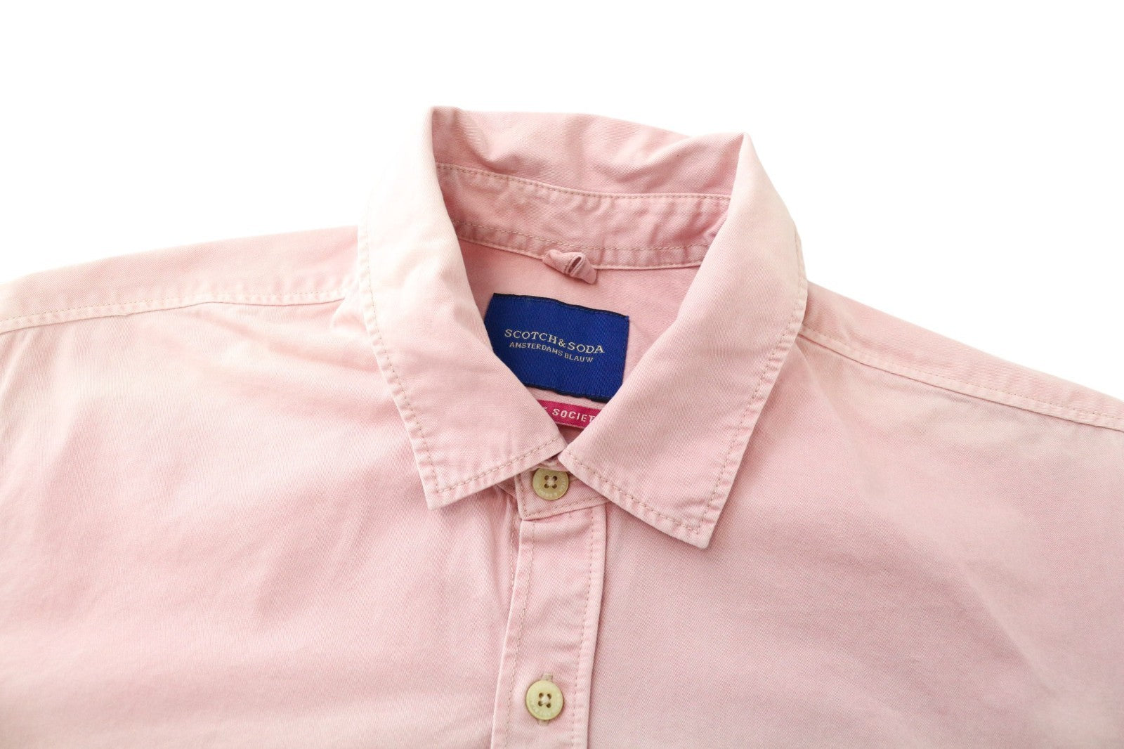 SCOTCH & SODA Ams Blauw Men Shirt S Pink Pure Cotton Washed Button-Up Pocketed