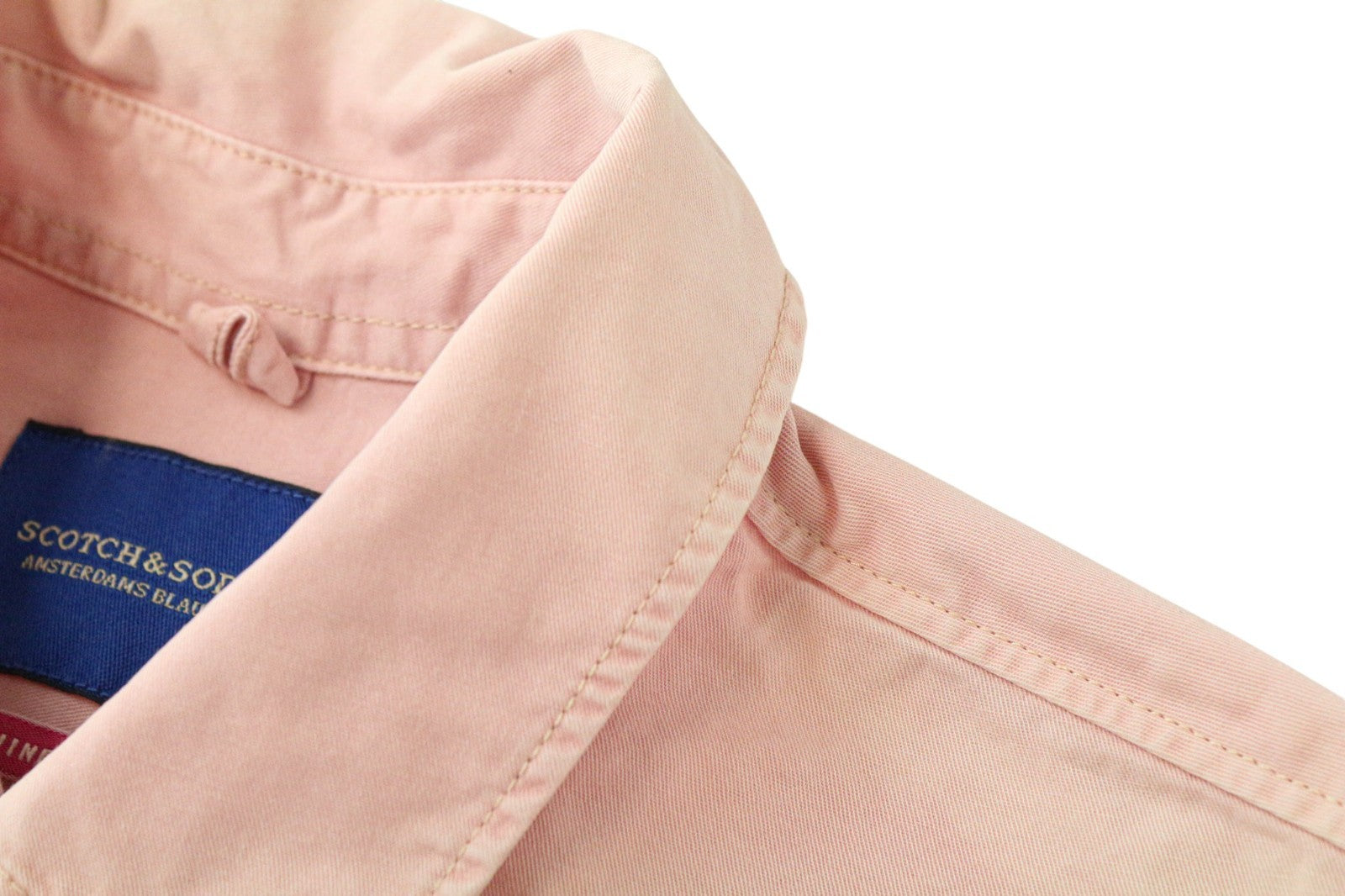 SCOTCH & SODA Ams Blauw Men Shirt S Pink Pure Cotton Washed Button-Up Pocketed