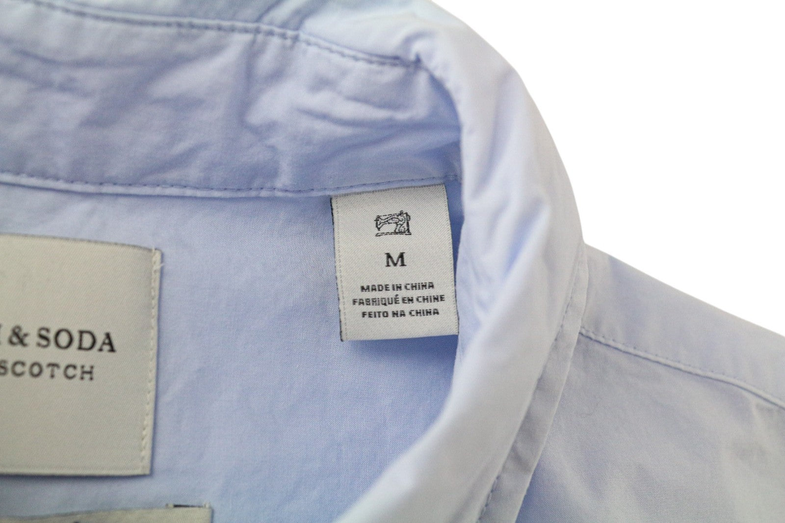 MAISON SCOTCH Women Shirt M Light Blue Pure Cotton Logo Long Sleeved Formal