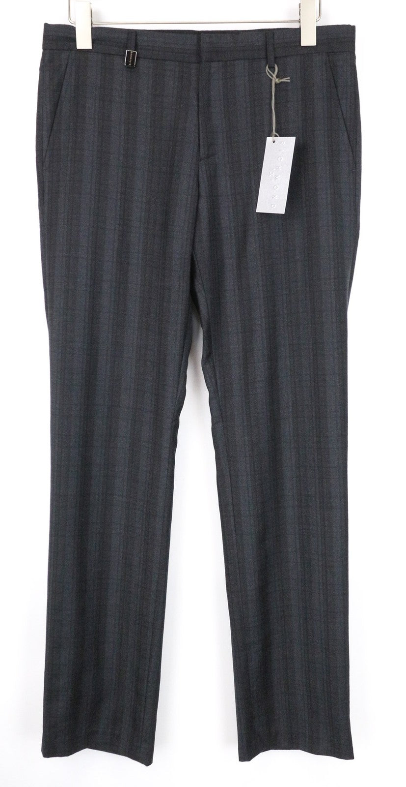 RICHMOND Men Trousers 48 W34 Dark Grey Pure Wool Patterned Classic