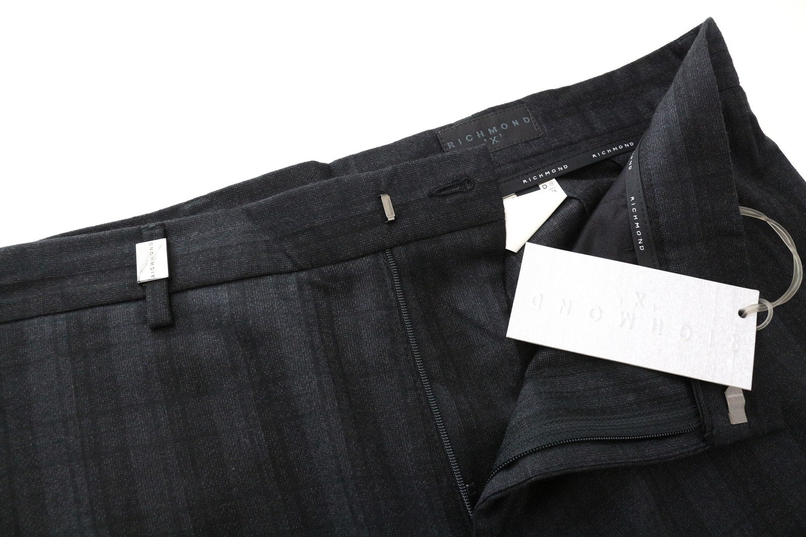 RICHMOND Men Trousers 48 W34 Dark Grey Pure Wool Patterned Classic