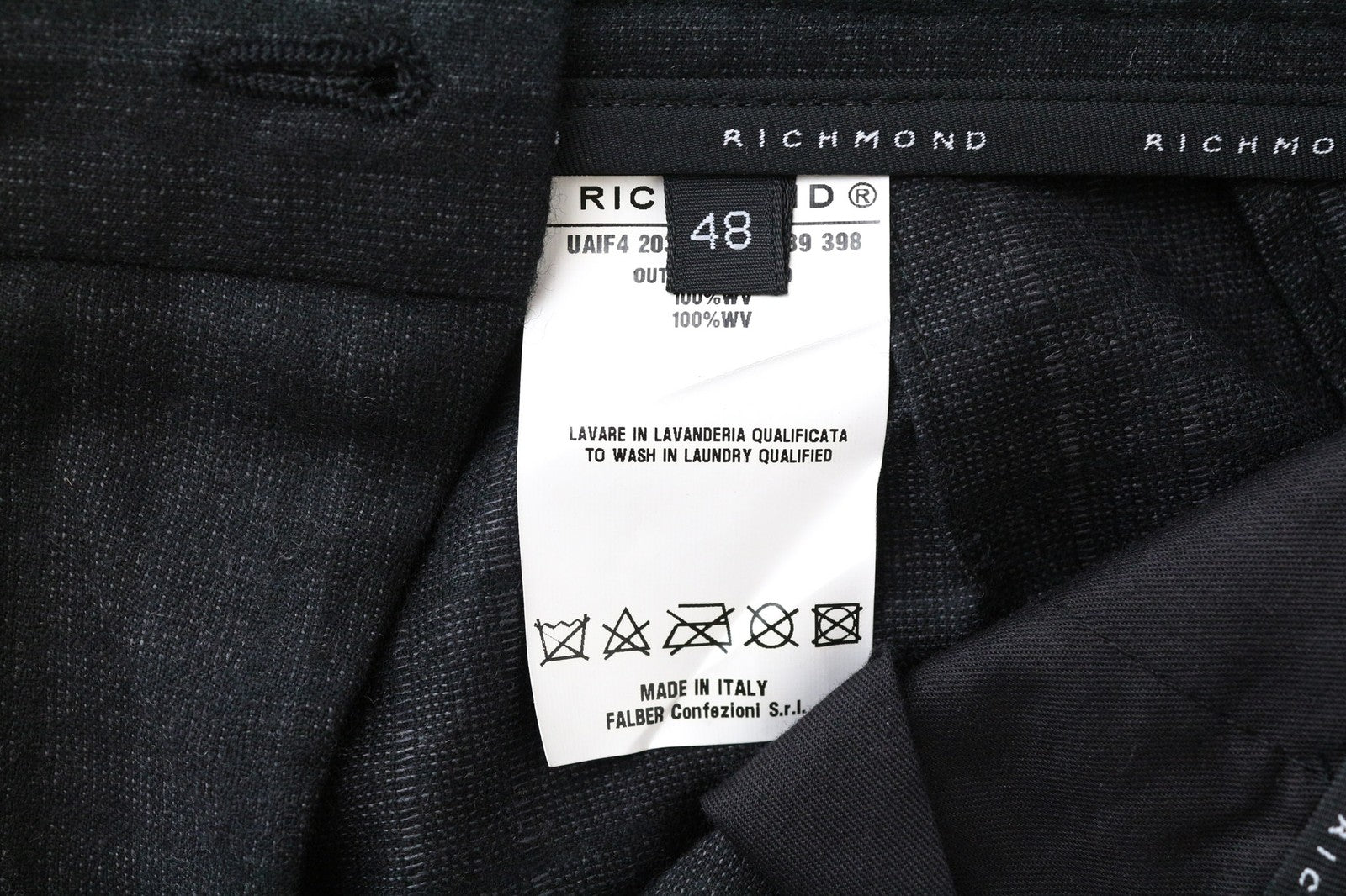 RICHMOND Men Trousers 48 W34 Dark Grey Pure Wool Patterned Classic
