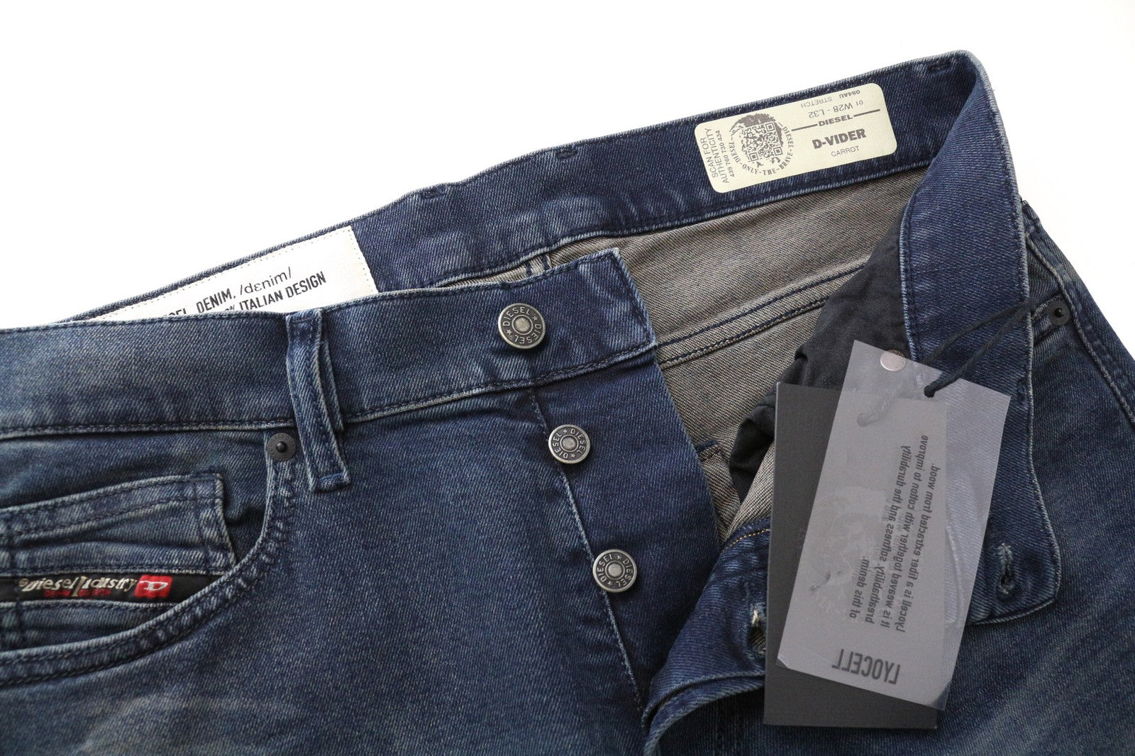 DIESEL D-Vider 084AU Men Jeans W28/L32 Carrot Fit Blue Cotton Stretch Washed
