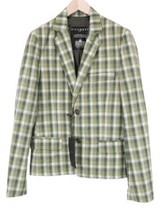 RICHMOND Men Blazer 48 M Green Pure Cotton Check Pattern Single-Breasted
