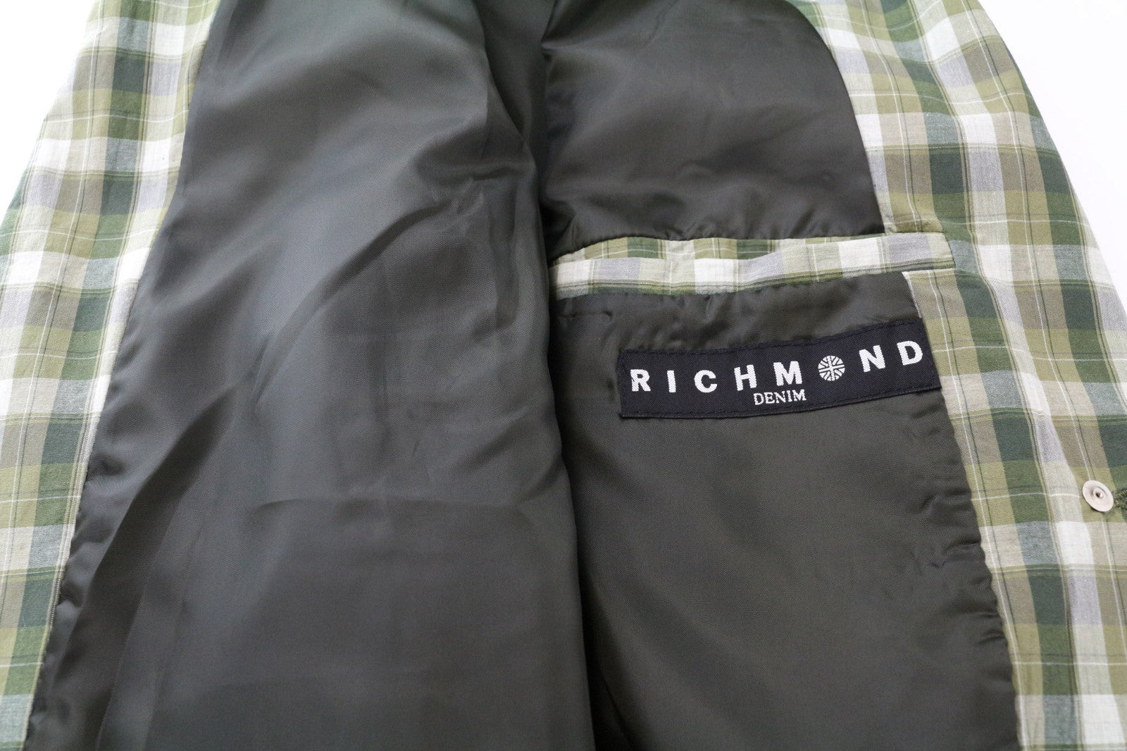 RICHMOND Men Blazer 48 M Green Pure Cotton Check Pattern Single-Breasted