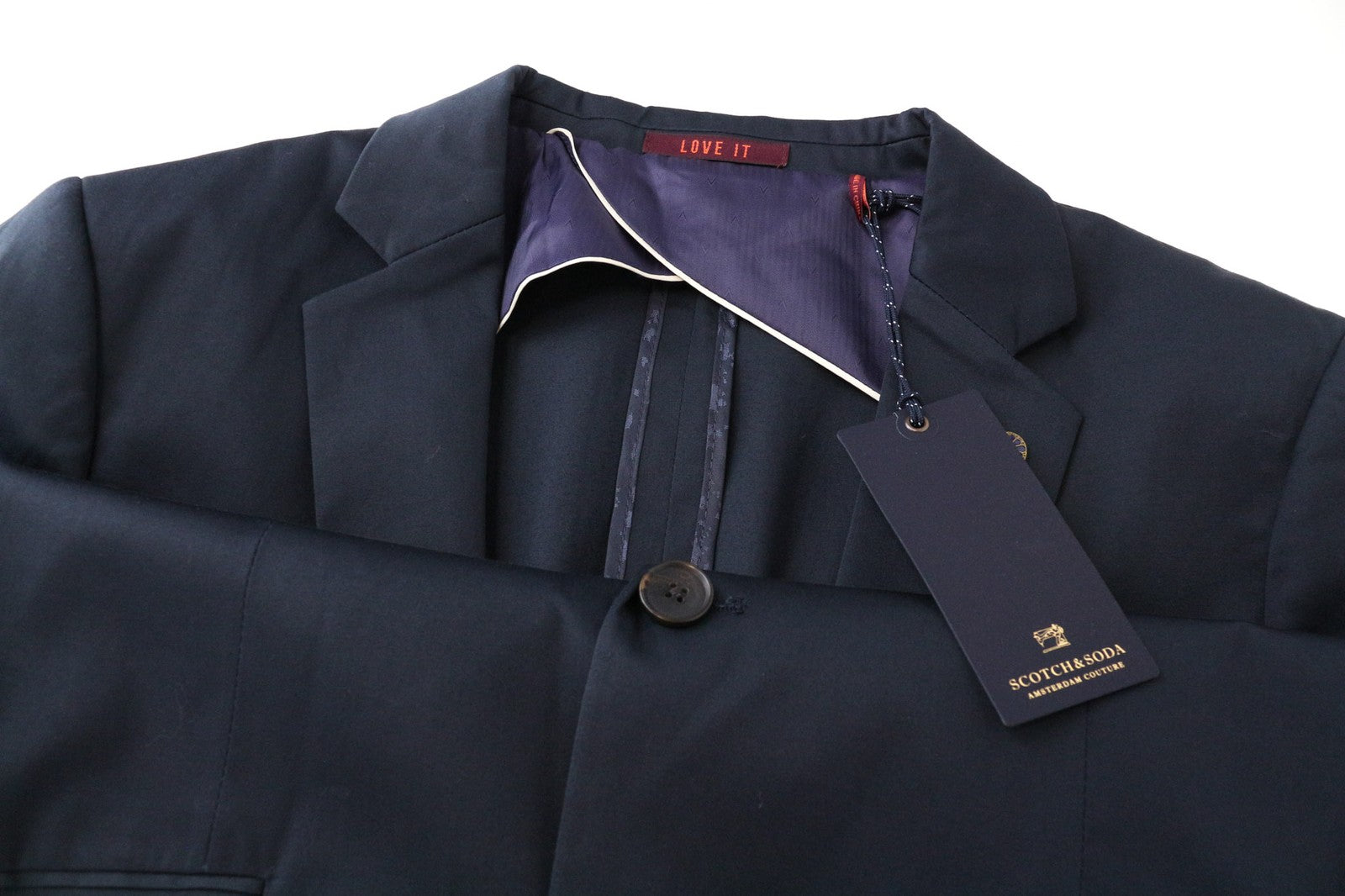 SCOTCH & SODA Ams Couture Men Blazer L Blue Navy Single-Breasted Cotton Stretch