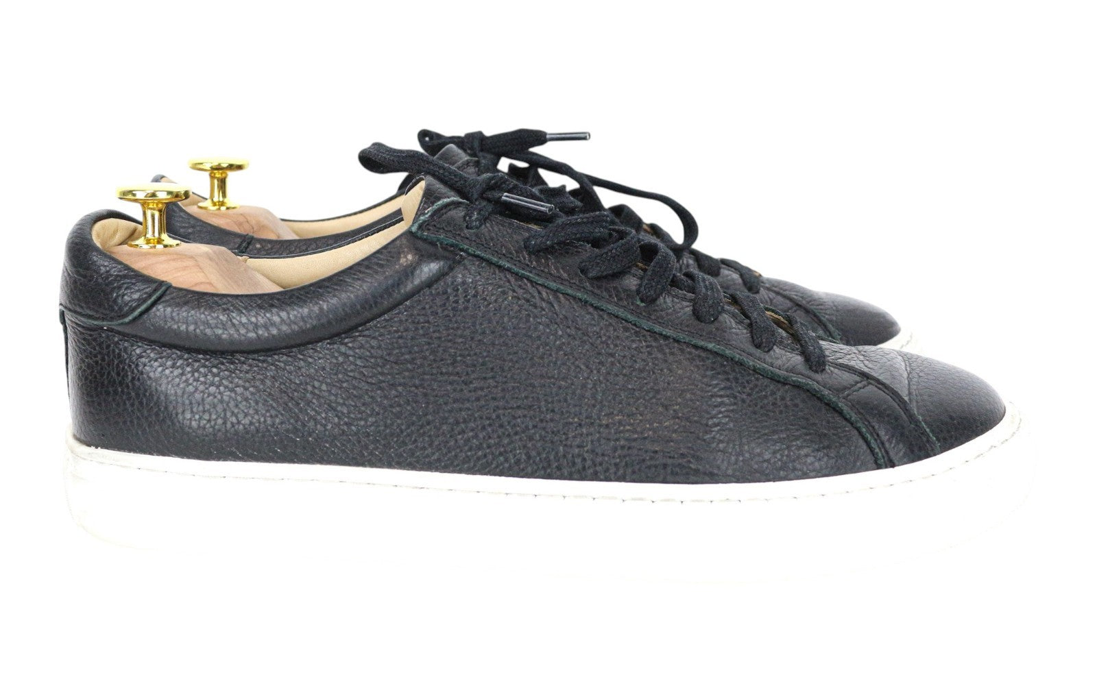 SUITSUPPLY Men Trainers EU42 Black Genuine Grained Leather Laced Casual Sneakers