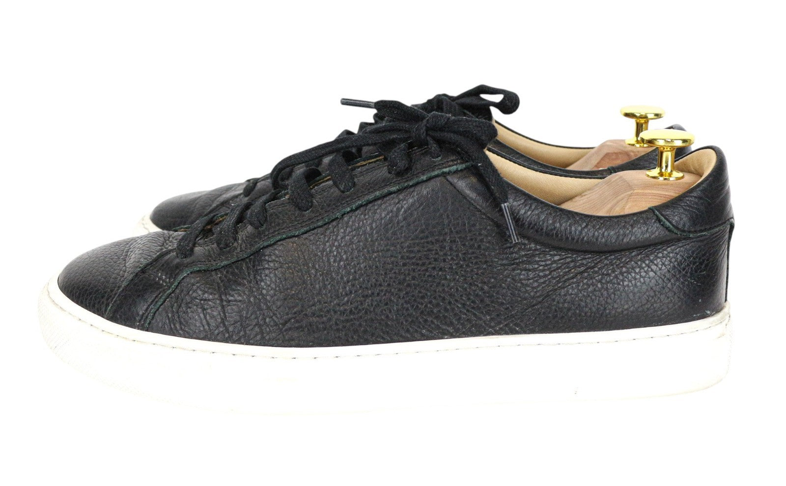 SUITSUPPLY Men Trainers EU42 Black Genuine Grained Leather Laced Casual Sneakers