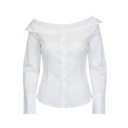 SUISTUDIO Bob Women Shirt UK12 M White Slim Classic Cotton Blend Off-Shoulder
