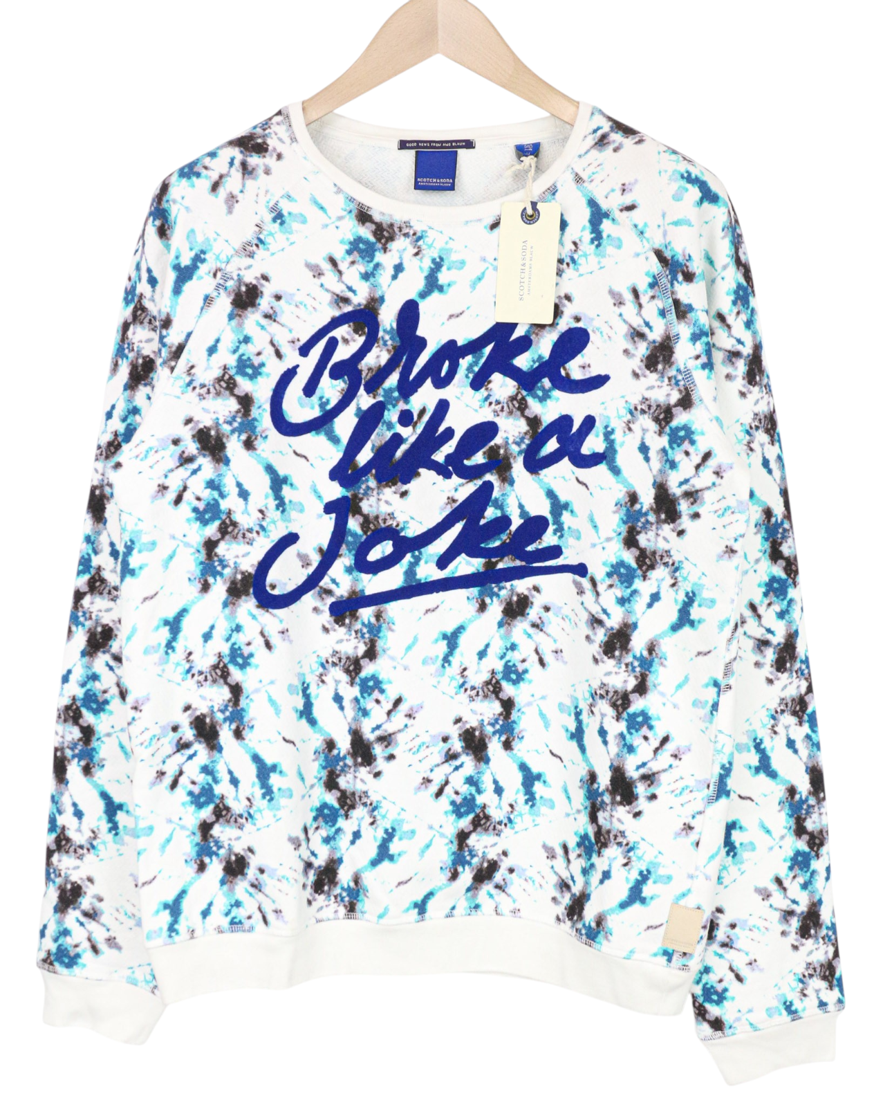 SCOTCH & SODA Men Sweatshirt M Blue Patterned Crew Neck Graphic Jersey Fleece