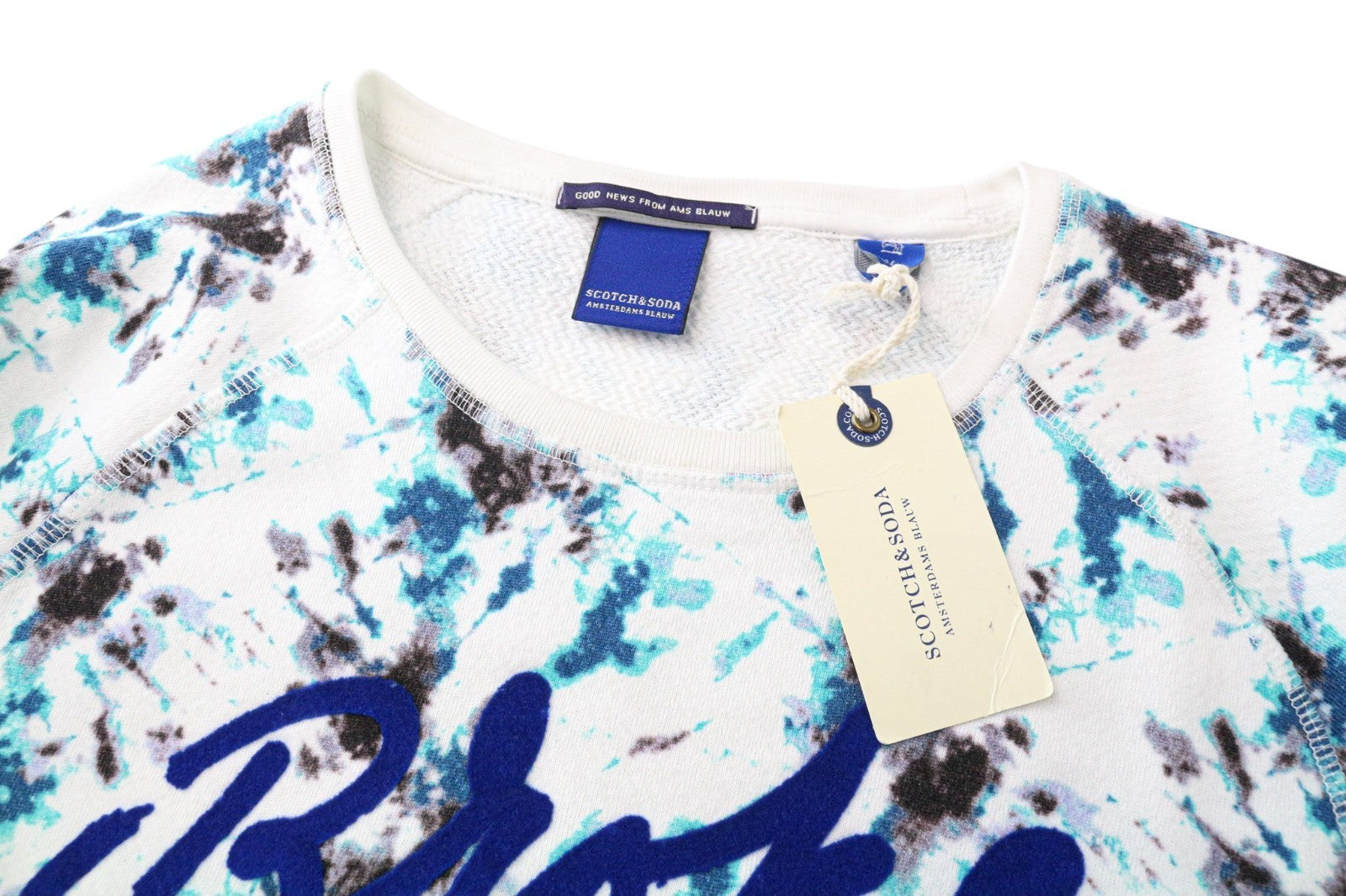 SCOTCH & SODA Men Sweatshirt M Blue Patterned Crew Neck Graphic Jersey Fleece