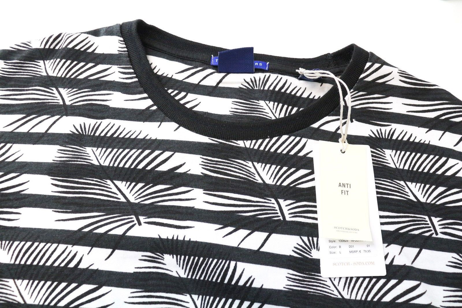 SCOTCH & SODA Ams Couture Men's Tee L Cotton Anti Fit Black White Print