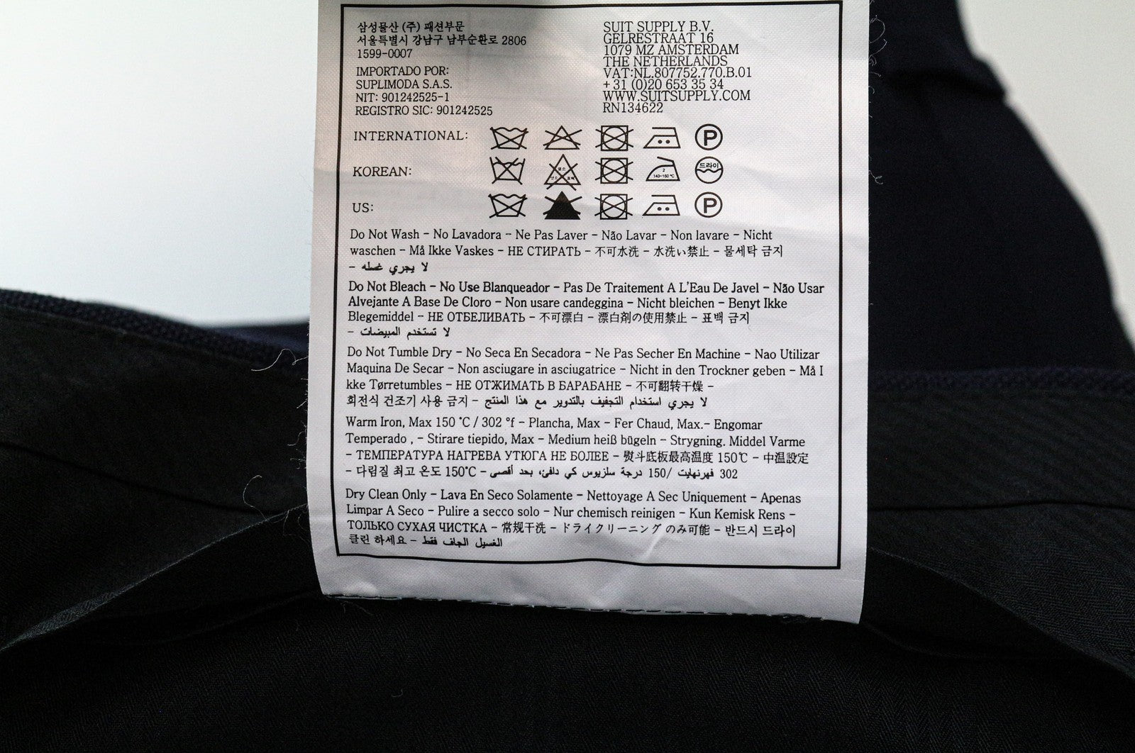 SUITSUPPLY Brescia vyriškos kelnės, UK46S, tamsiai mėlynos, su vilnoniu pamušalu, plonos, klasikinės 