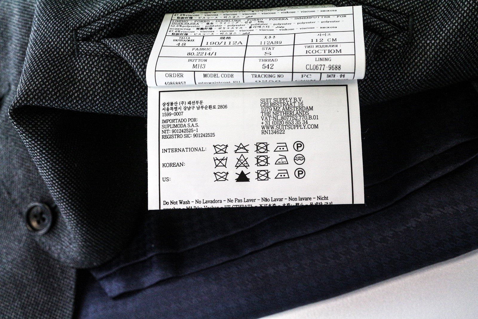 SUITSUPPLY vyriška liemenė UK48S pilka vilnone, vieneilė, oficiali, su pamušalu 