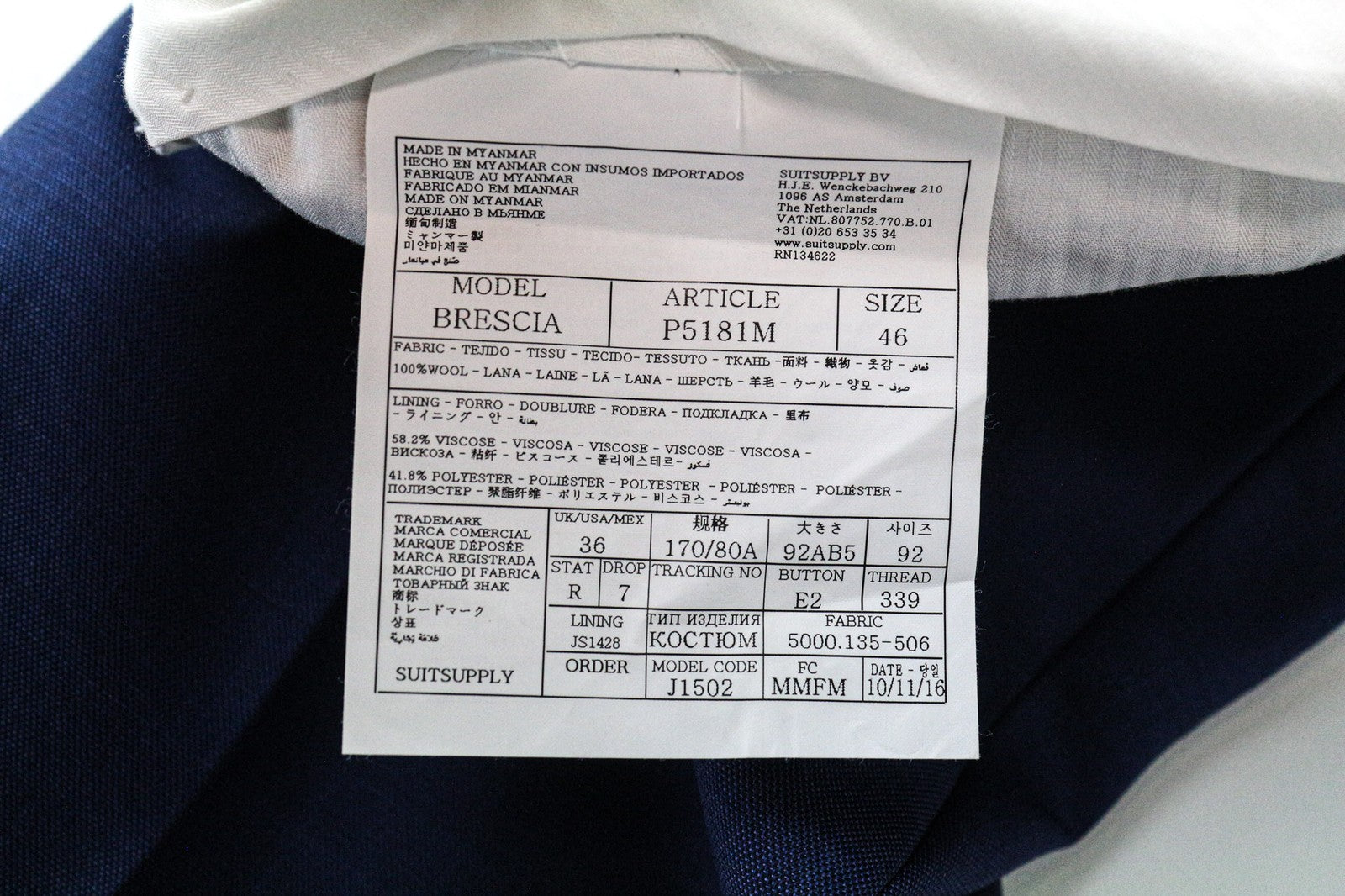 SUITSUPPLY Brescia vyriškos kelnės, UK36R, mėlynos vilnonės, klostytos, pamušalu, pritaikytos oficialioms... 