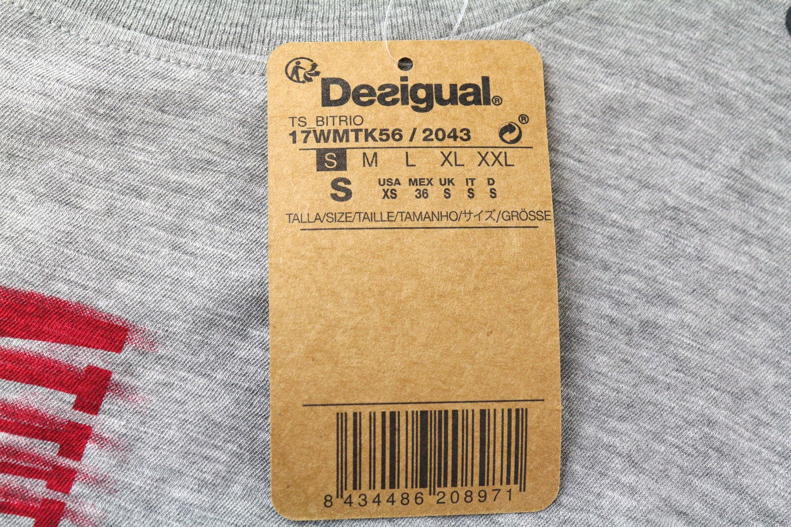 DESIGUAL Bitrio Men's Shirt S Grey Cotton Blend Long Sleeve Logo Top