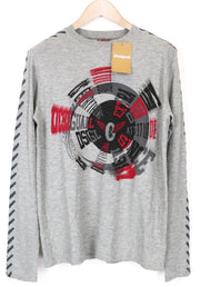 DESIGUAL Bitrio Men's Top S Grey Cotton Blend Logo Long Sleeve Pullover