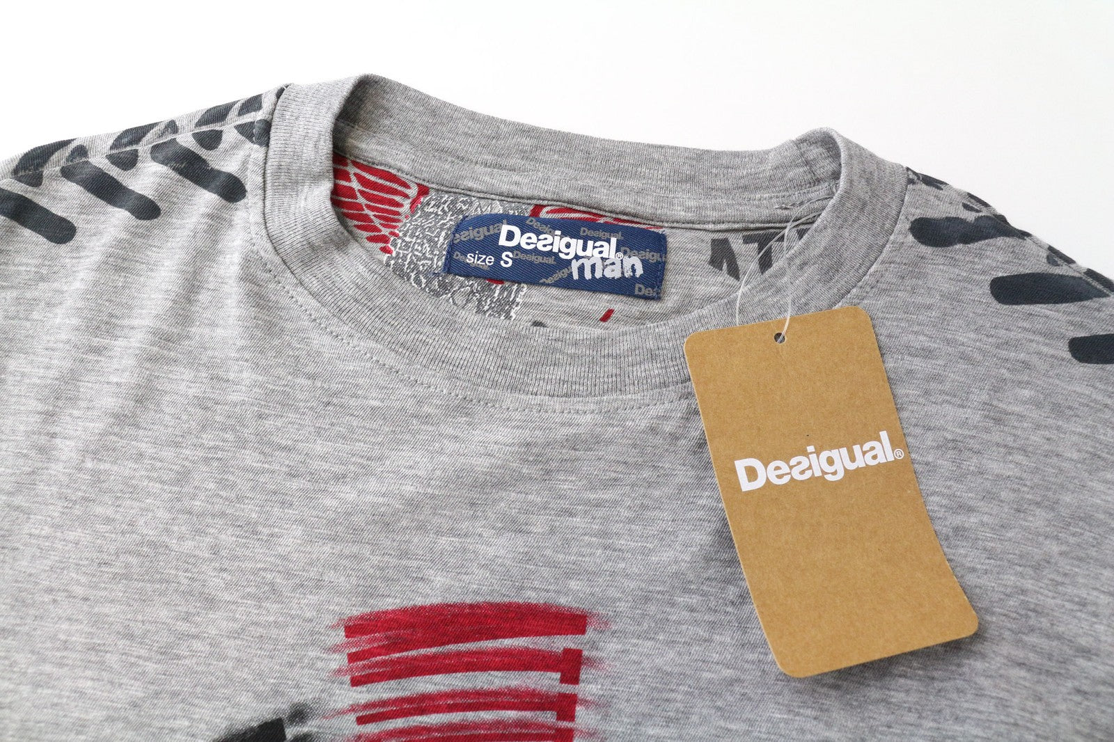 DESIGUAL Bitrio Men's Top S Grey Cotton Blend Logo Long Sleeve Pullover