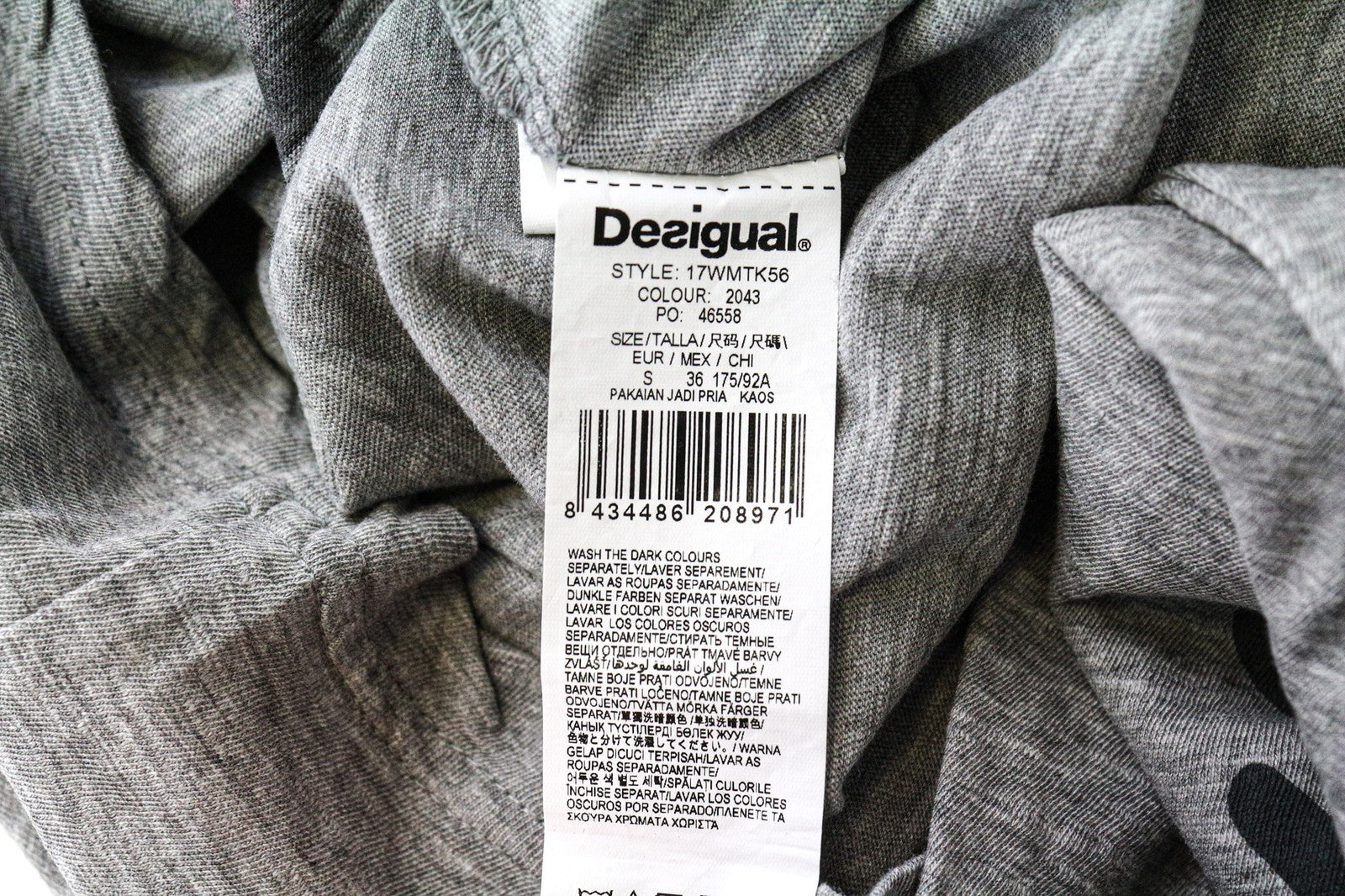 DESIGUAL Bitrio Men's Top S Grey Cotton Blend Logo Long Sleeve Pullover