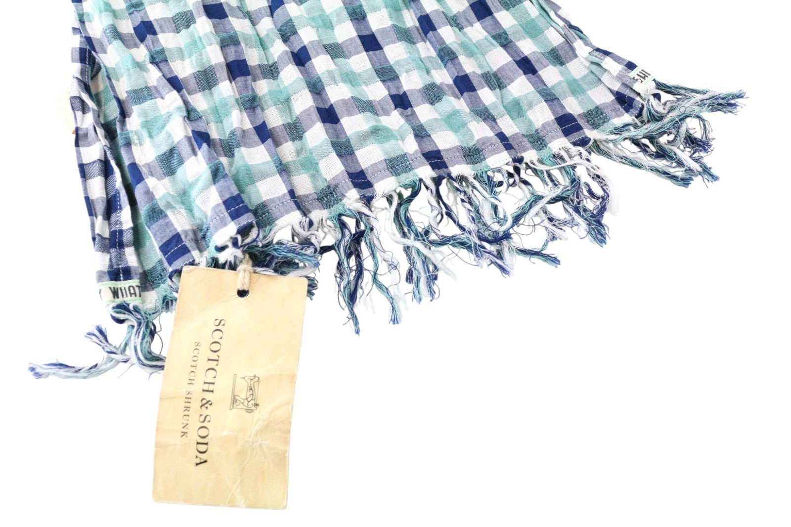 SCOTCH SHRUNK Boys/Men's Scarf OS Blue Pure Cotton Checked Lightweight