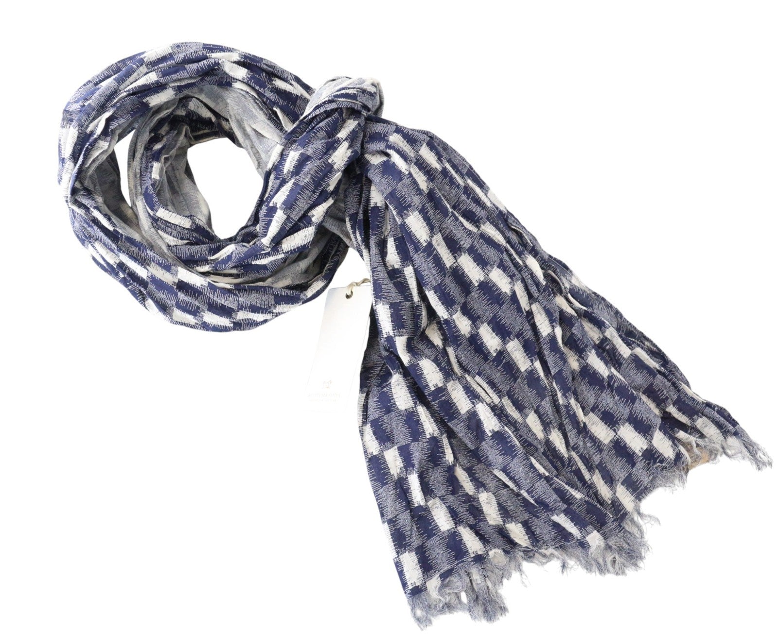 SCOTCH & SODA Ams Couture Men's Scarf OS Blue Checked Pure Cotton Wrap