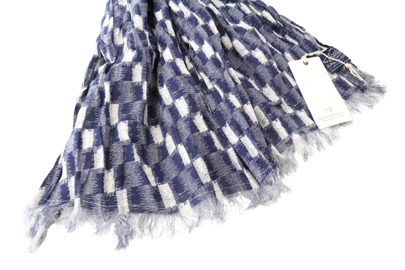 SCOTCH & SODA Ams Couture Men's Scarf OS Blue Checked Pure Cotton Wrap