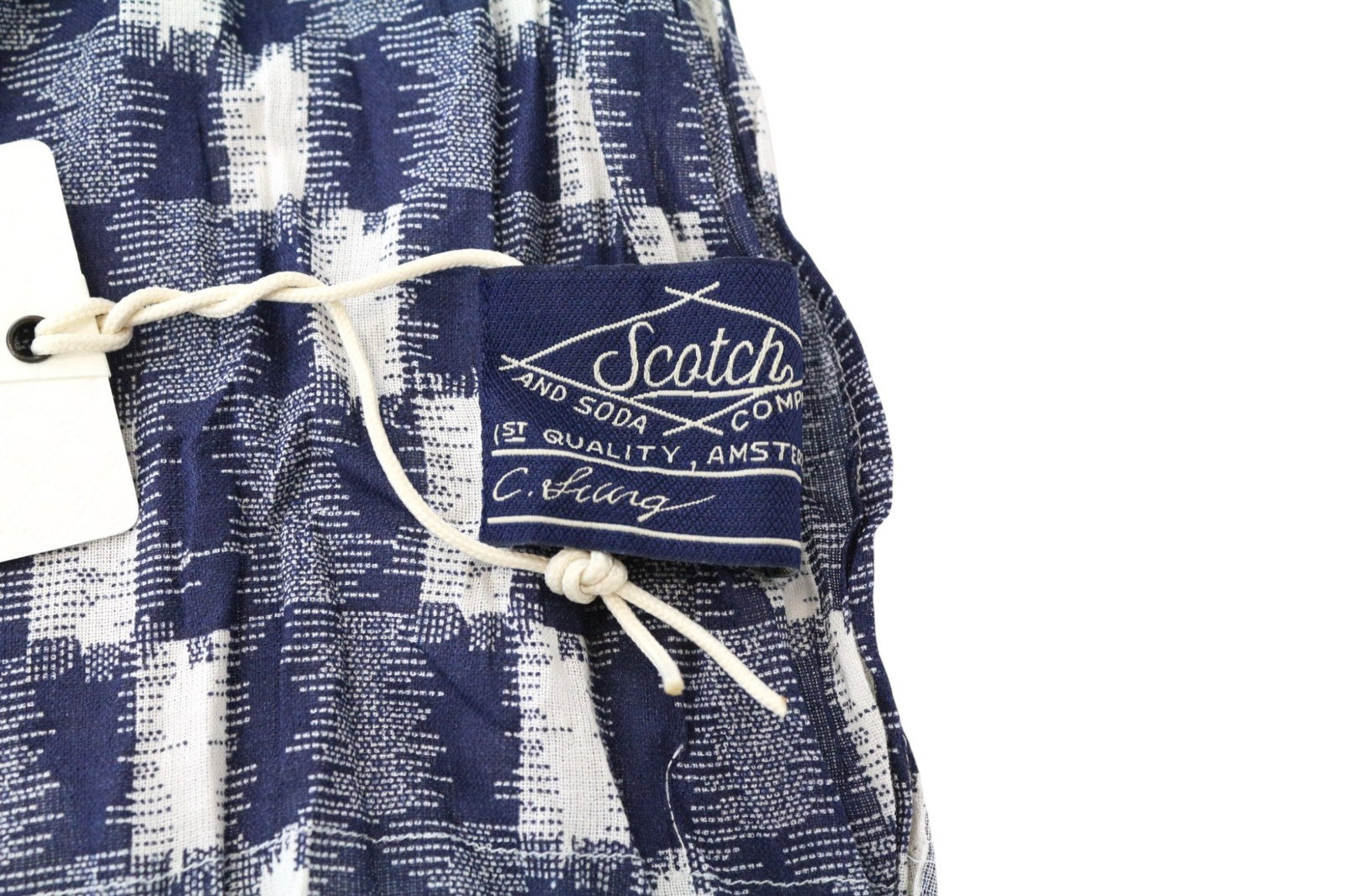 SCOTCH & SODA Ams Couture Men's Scarf OS Blue Checked Pure Cotton Wrap