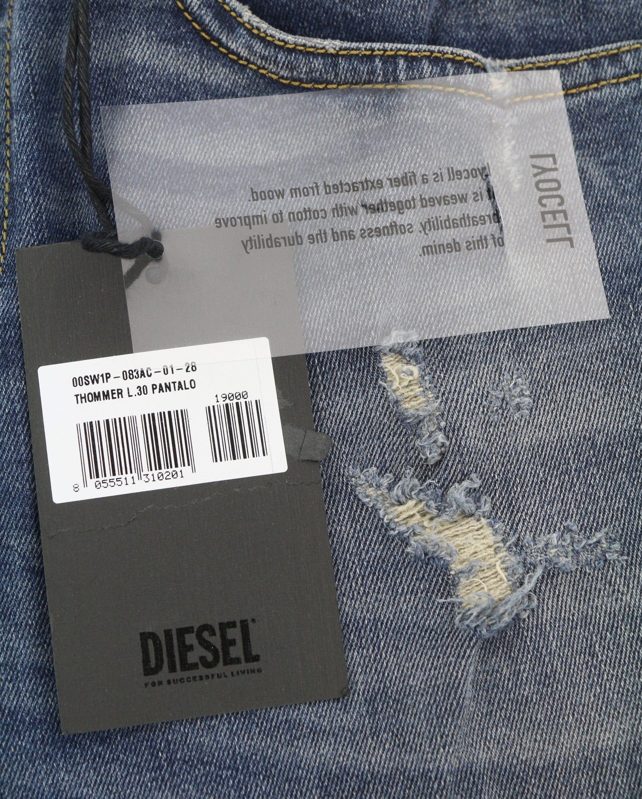 DIESEL Thommer 083AC Men's Jeans W28/L30 Blue Ripped Slim Skinny Stretch