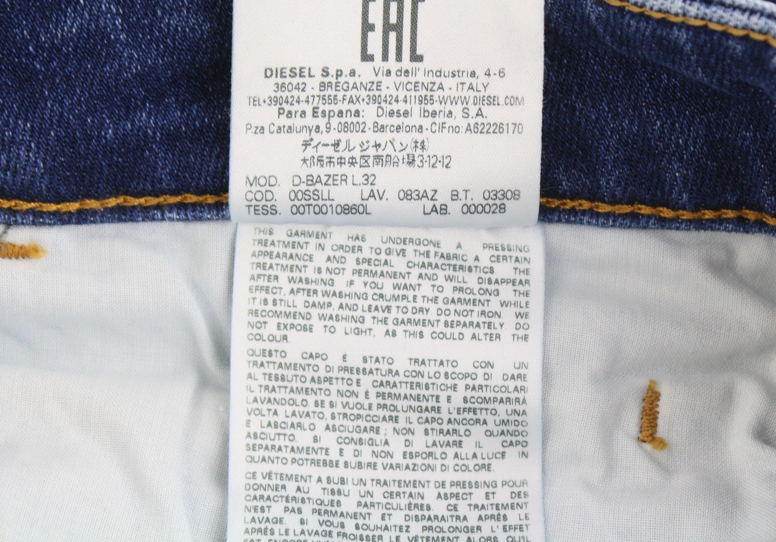 DIESEL D-Bazer 083AZ Men's Jeans W29/L32 Blue Worn Tapered Stretch