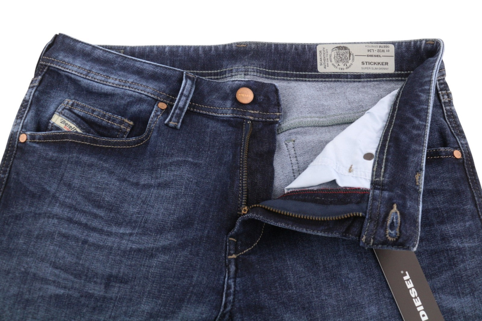 DIESEL Stickker 0687M Men's Jeans W32/L34 Blue Super Slim Skinny Stretch