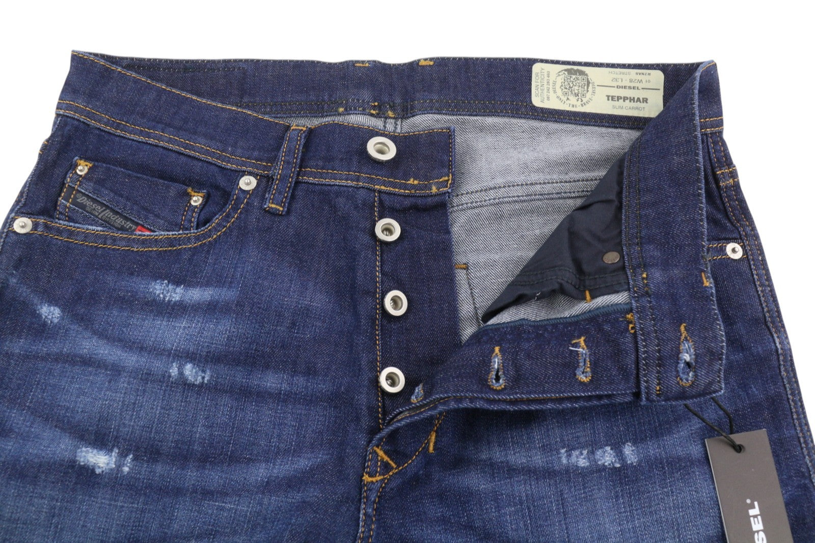 DIESEL Tepphar R7NA8 Men's Jeans W28/L32 Blue Distressed Slim Carrot Stretch
