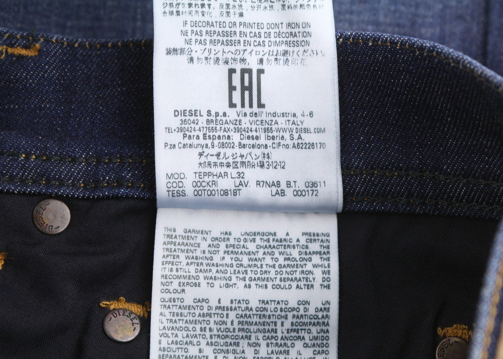 DIESEL Tepphar R7NA8 Men's Jeans W29/L32 Blue Washed Slim Carrot Stretch