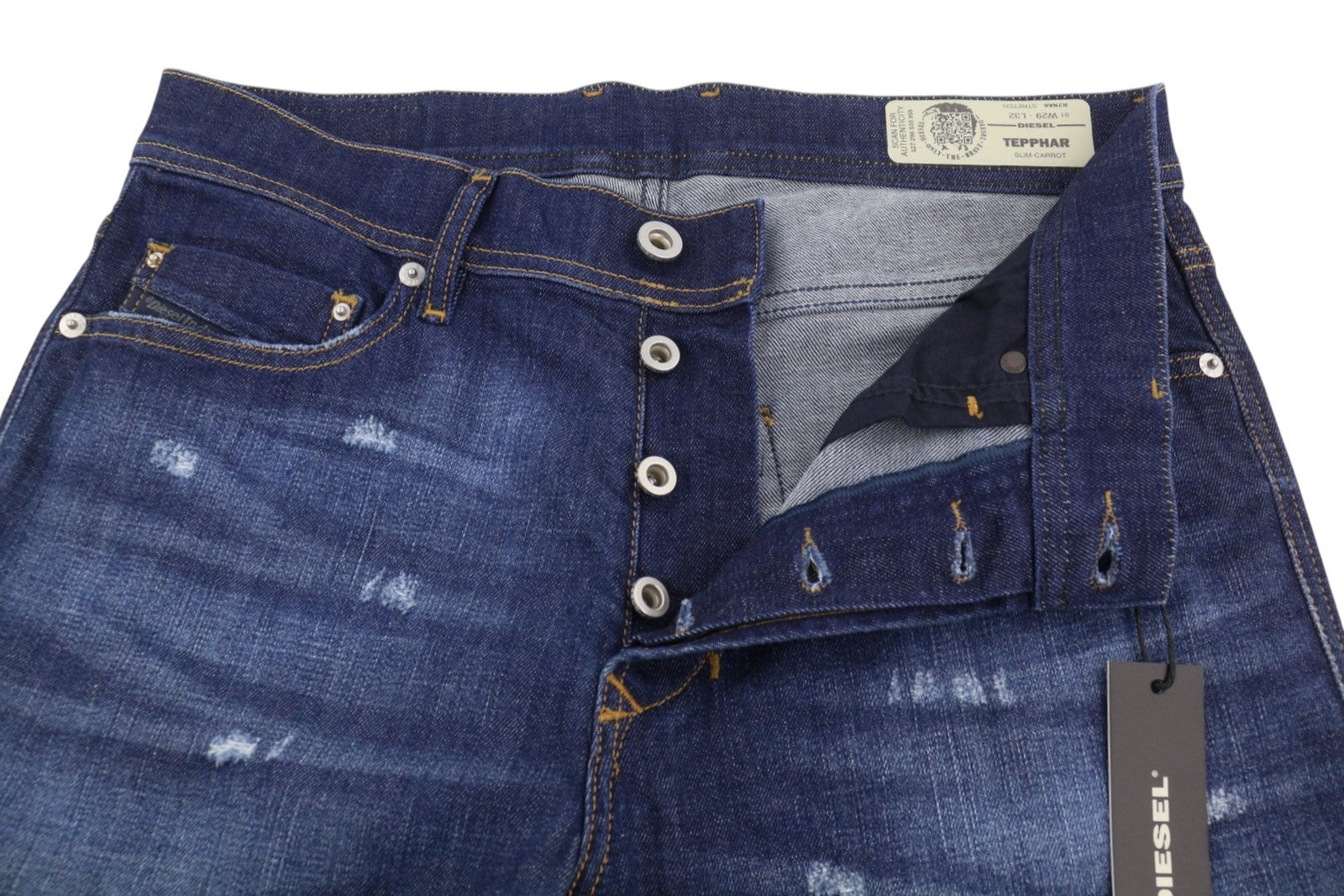 DIESEL Tepphar R7NA8 Men's Jeans W29/L32 Blue Washed Slim Carrot Stretch