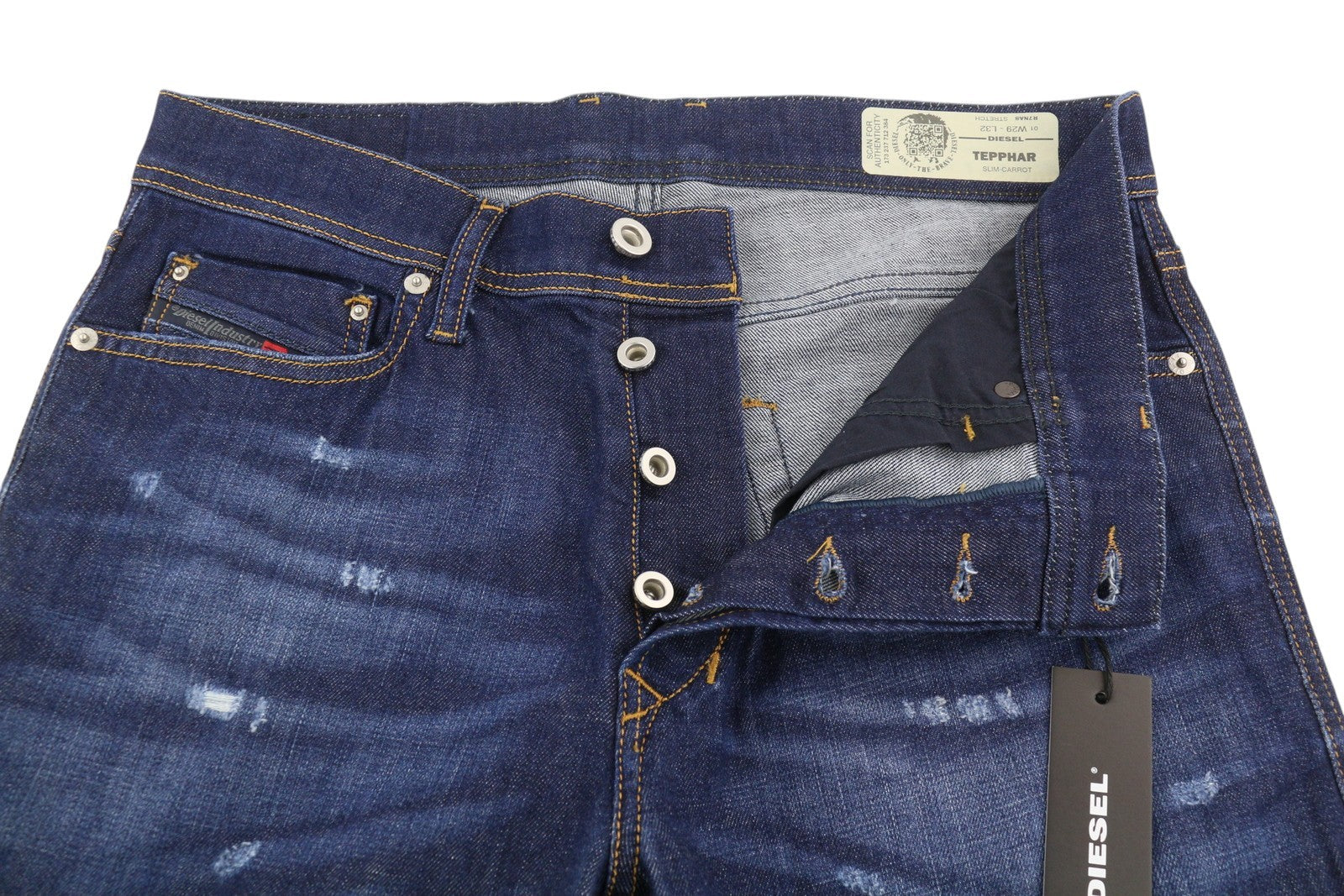 DIESEL Tepphar R7NA8 Men's Jeans W29/L32 Blue Faded Slim Carrot Fit Denim