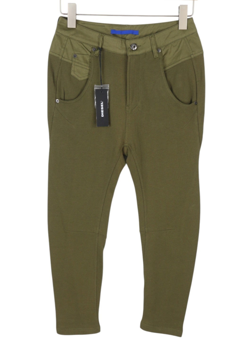 DIESEL Fayza-AA 0EALI Women's Trousers W24 Khaki Green Slim Jogg Tricot