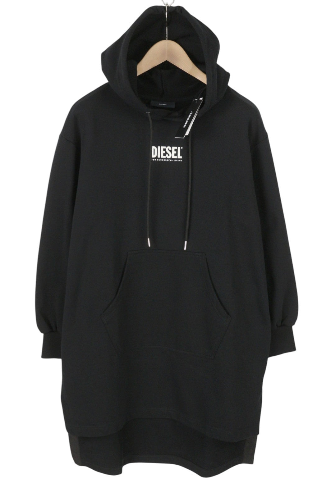 DIESEL D-Ilse-Small Logo Women's Dress S Black Hooded Oversized Pocket