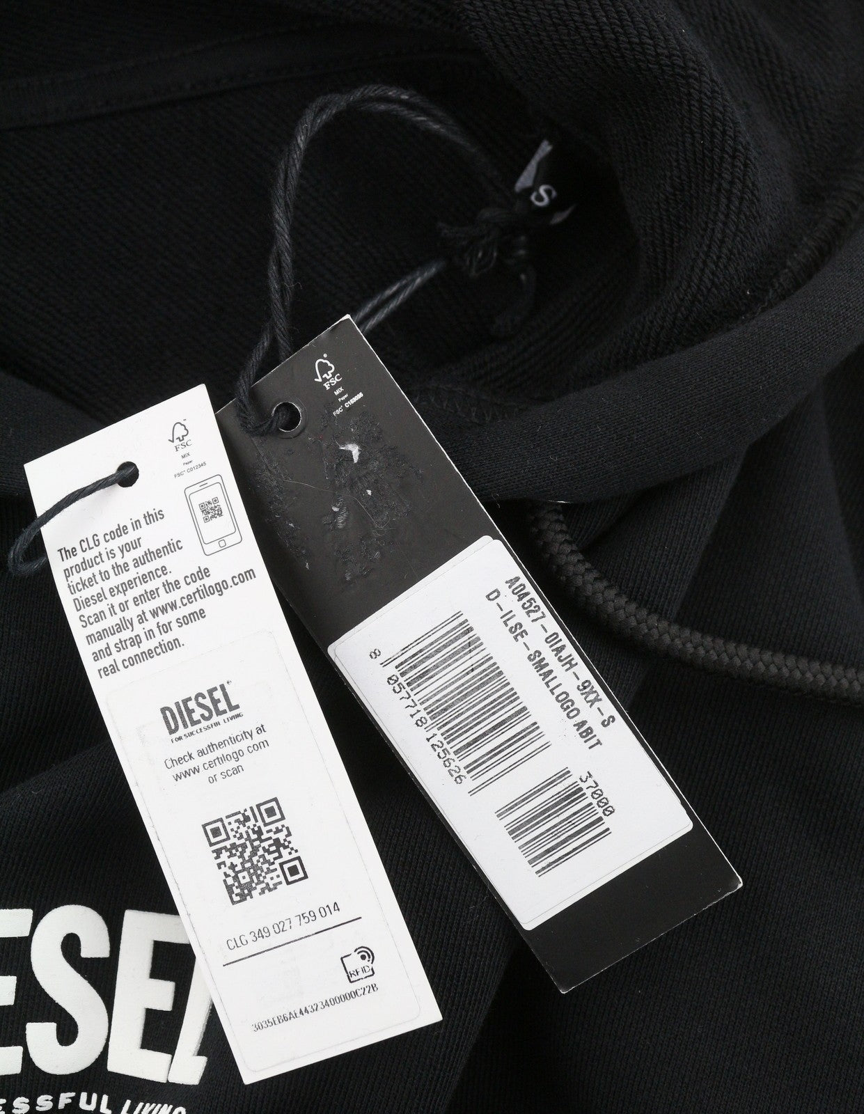 DIESEL D-Ilse-Small Logo Women's Dress S Black Hooded Oversized Pocket