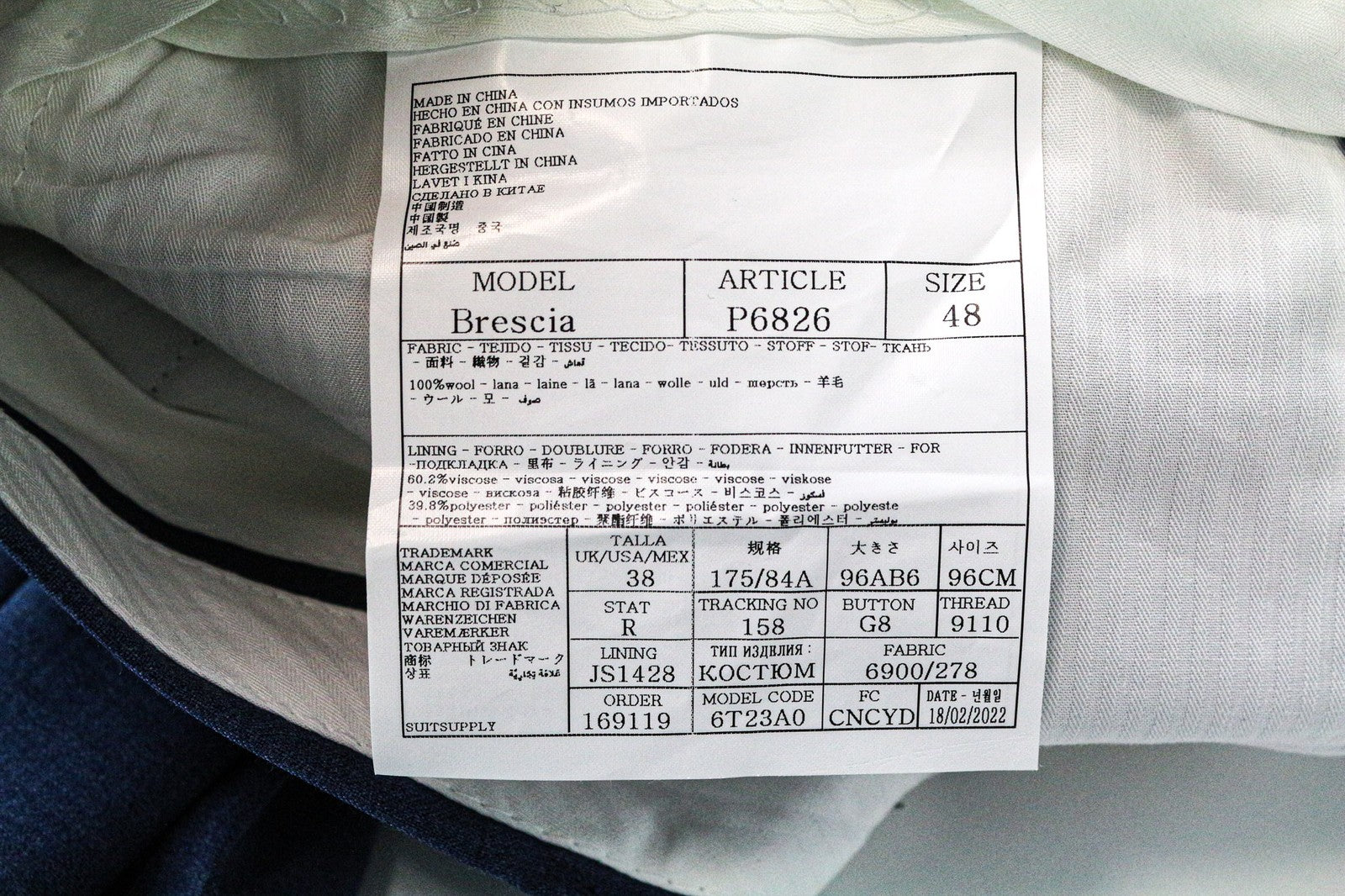 SUITSUPPLY Brescia Men's Pants UK38R Blue Wool Lined Pleated Tailored Trousers