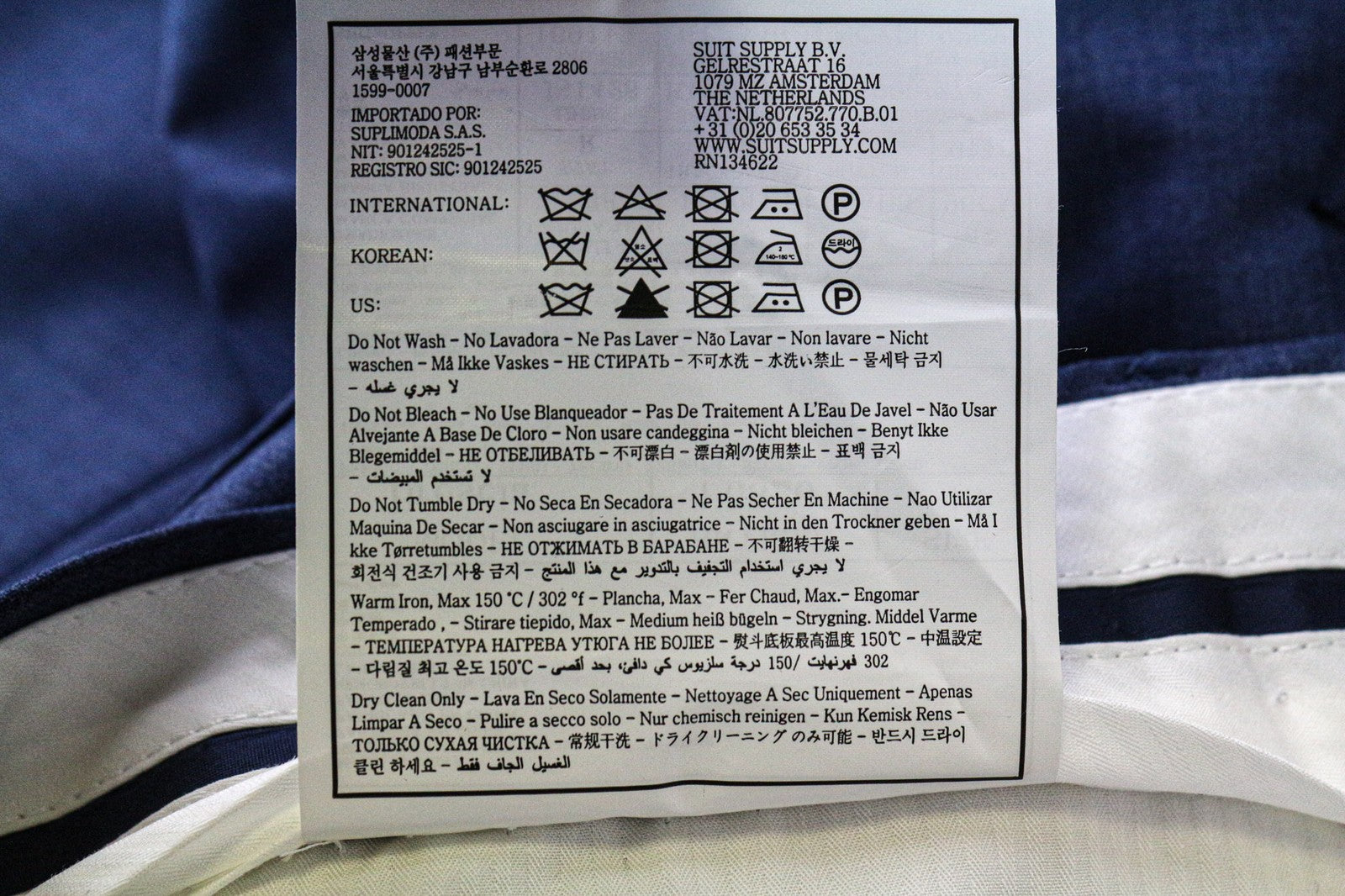 SUITSUPPLY Brescia Men's Pants UK38R Blue Wool Lined Pleated Tailored Trousers