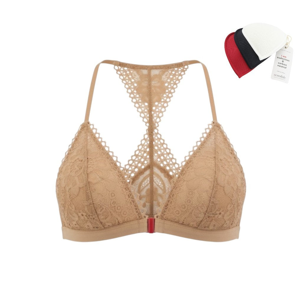 SCANDALE Le Triangle Back Detail Sensual-Nude T17 Women's Bra S Lace 3 Pads