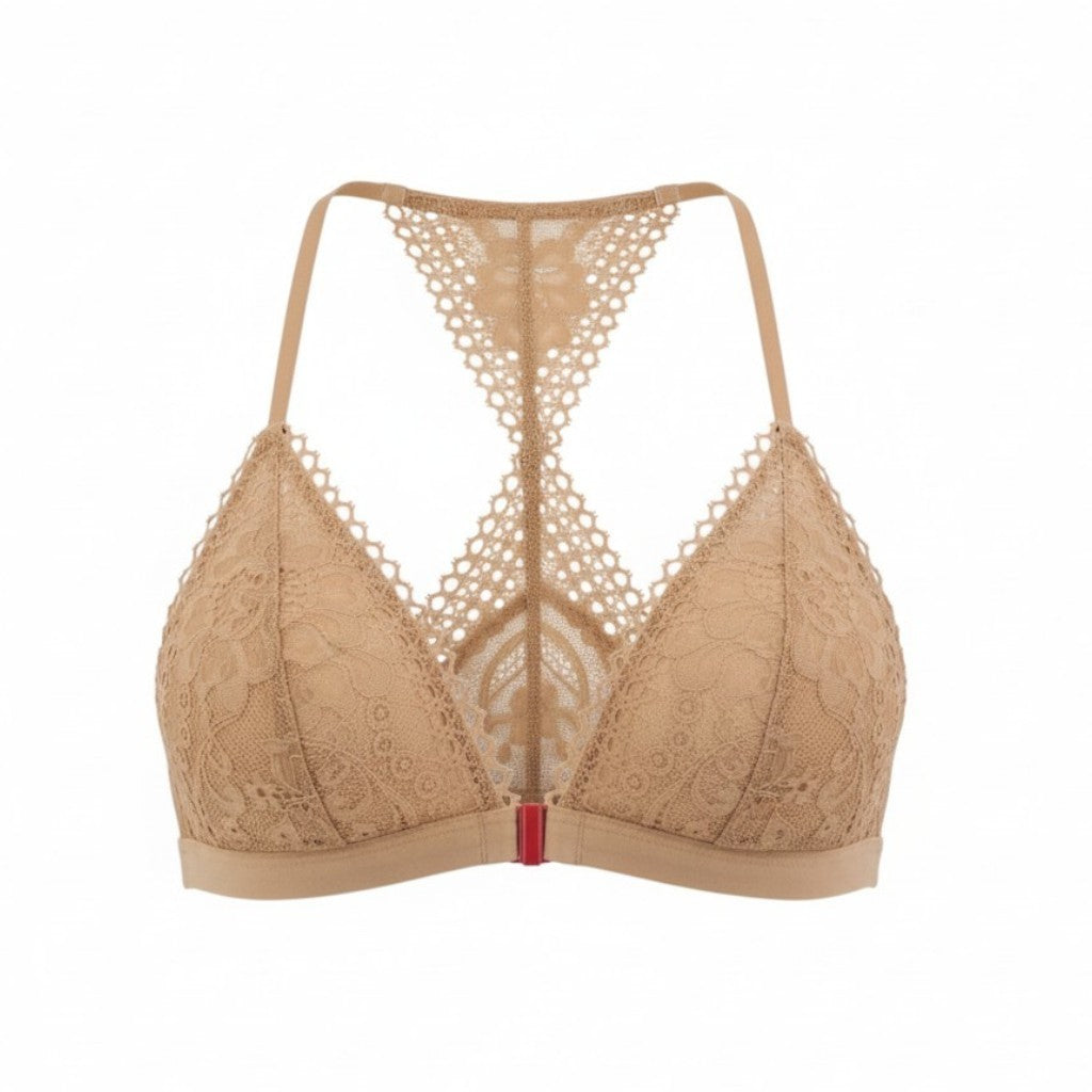 SCANDALE Le Triangle Back Detail Sensual-Nude T17 Women's Bra XS Lace 3 Pads