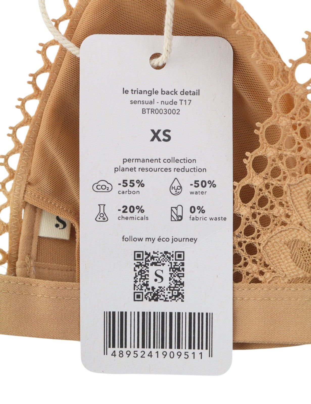 SCANDALE Le Triangle Back Detail Sensual-Nude T17 Women's Bra XS Lace 3 Pads
