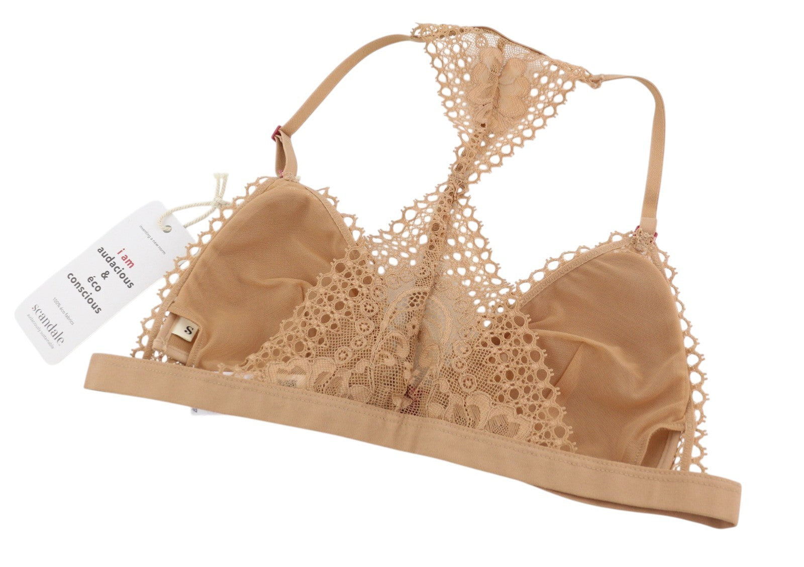 SCANDALE Le Triangle Back Detail Sensual-Nude T17 Women's Bra M Lace 3 Pads