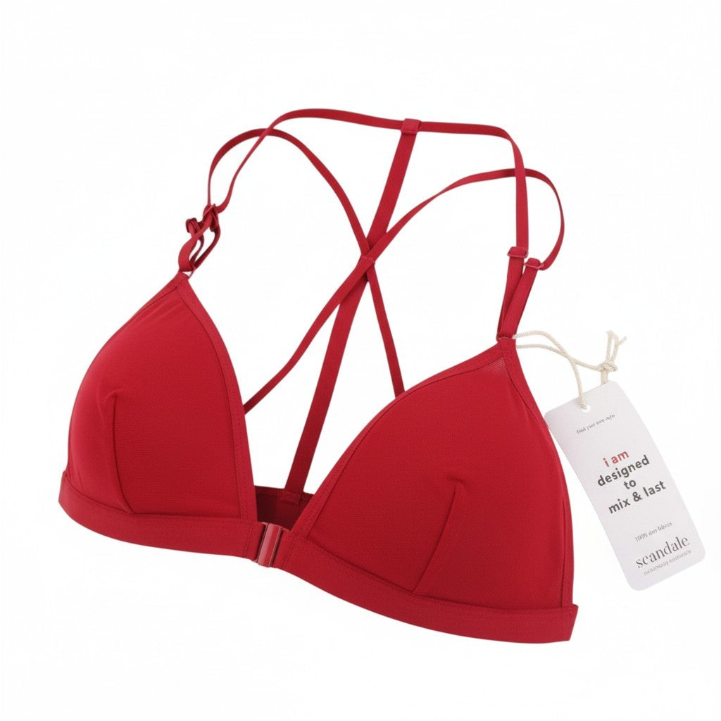 SCANDALE Le Triangle Back Detail Sleek-Red Women's Bra M Mesh Clip 3 Pads
