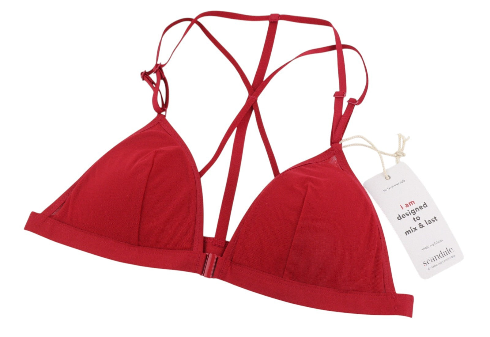SCANDALE Le Triangle Back Detail Sleek-Red Women's Bra S Front Mesh 3 Pads