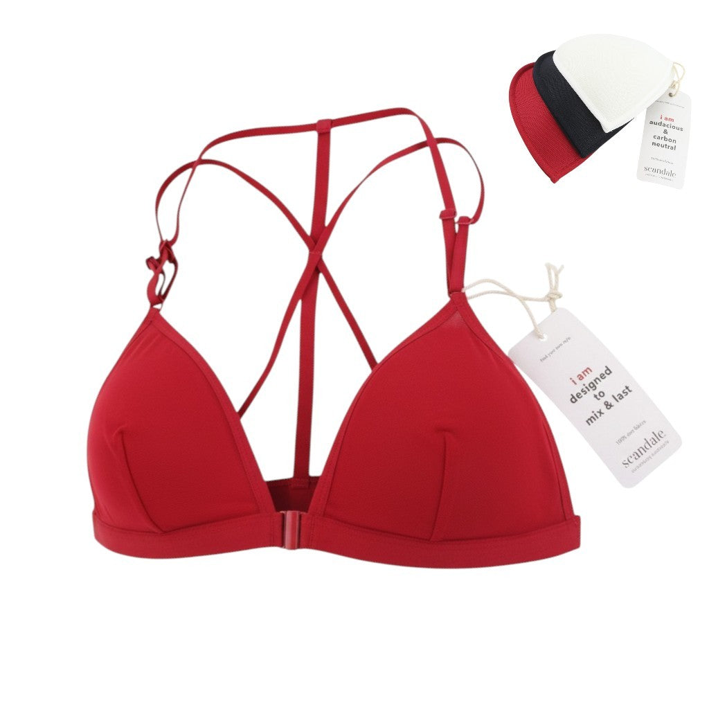 SCANDALE Le Triangle Back Detail Sleek-Red Women's Bra XL Mesh Clip 3 Pads
