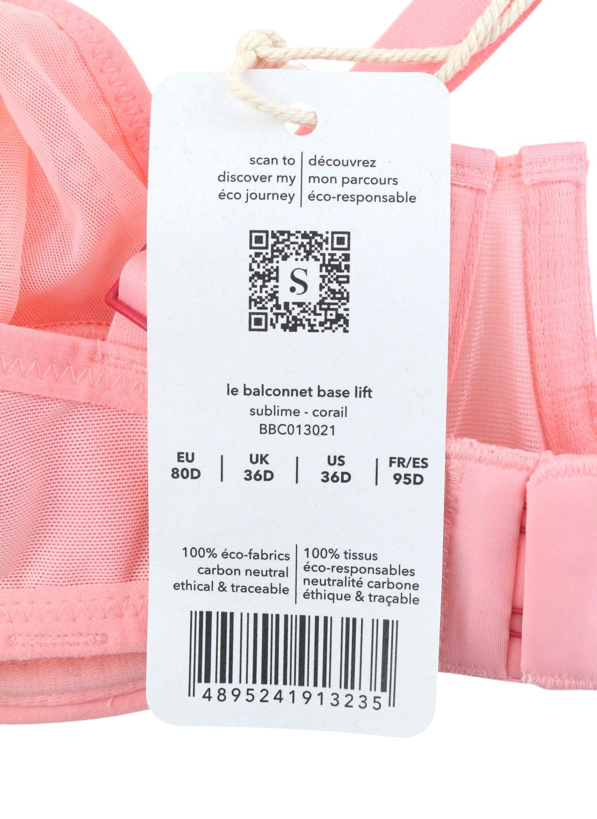 SCANDALE Le Balconnet Base Fit Sublime-Coral Women's Bra 80D Sheer Lace